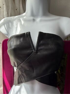 NWT Meshki- faux leather perrie cut out crop top